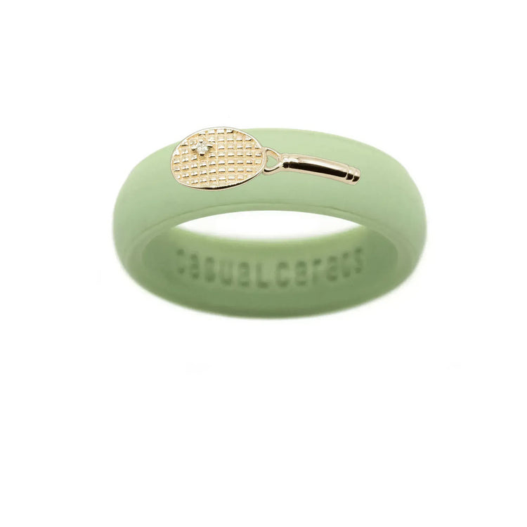 Yellow Gold Diamond Tennis Racket Silicone Ring - Size 7