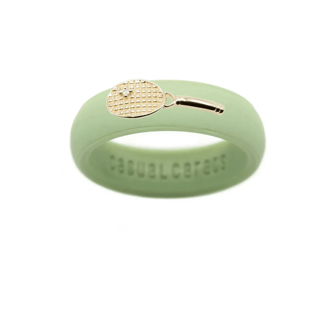 Yellow Gold Diamond Tennis Racket Silicone Ring - Size 7