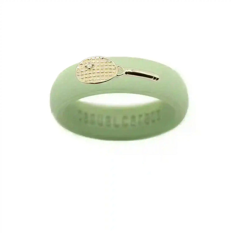 Yellow Gold Diamond Tennis Racket Silicone Ring - Size 9