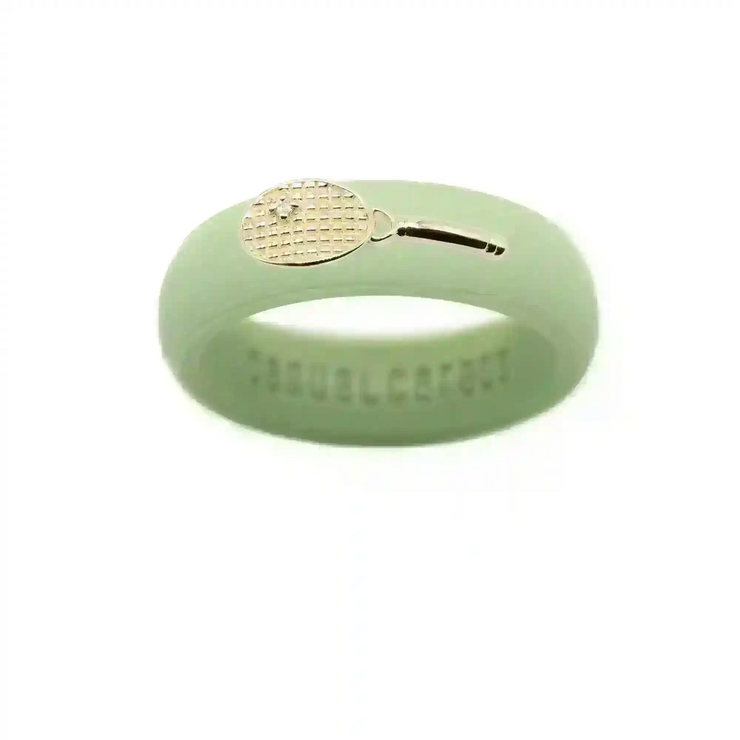 Yellow Gold Diamond Tennis Racket Silicone Ring - Size 9