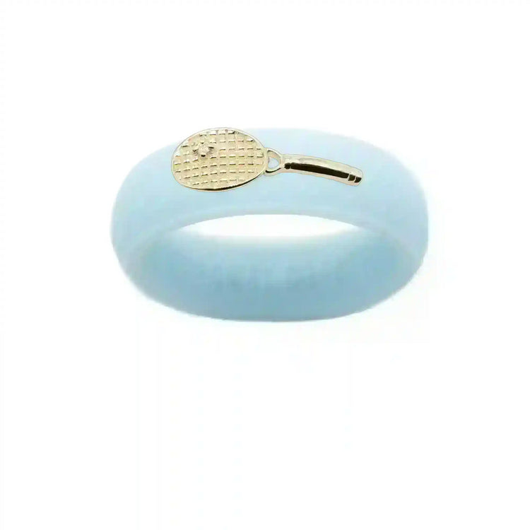 Yellow Gold Diamond Tennis Racket Silicone Ring - Size 9