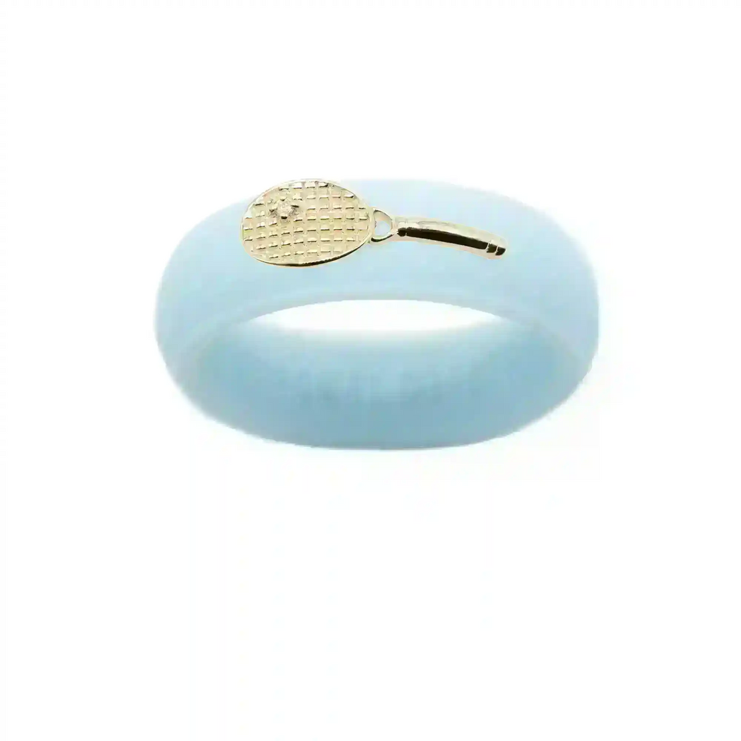 Yellow Gold Diamond Tennis Racket Silicone Ring - Size 9