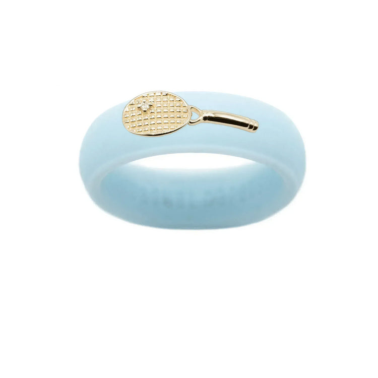 Yellow Gold Diamond Tennis Racket Silicone Ring - Size 7