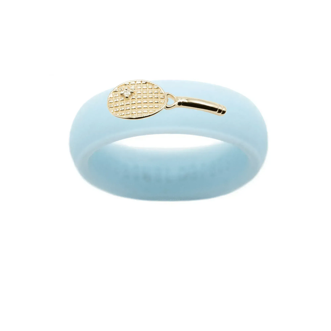 Yellow Gold Diamond Tennis Racket Silicone Ring - Size 7