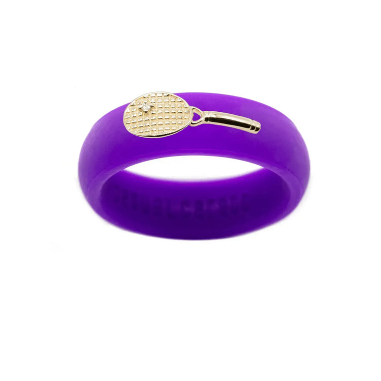 Yellow Gold Diamond Tennis Racket Silicone Ring - Size 6