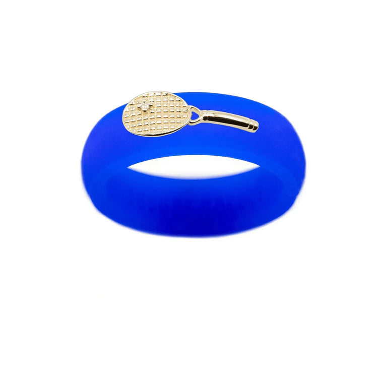 Yellow Gold Diamond Tennis Racket Silicone Ring - Size 7