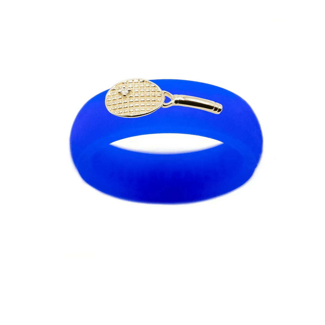 Yellow Gold Diamond Tennis Racket Silicone Ring - Size 7