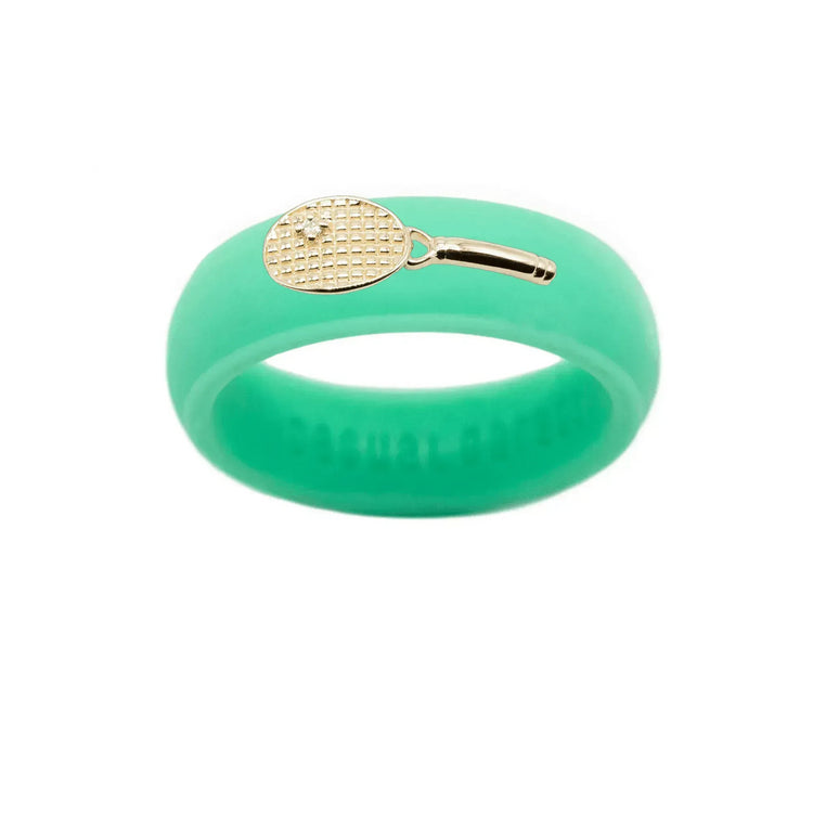 Yellow Gold Diamond Tennis Racket Silicone Ring - Size 7