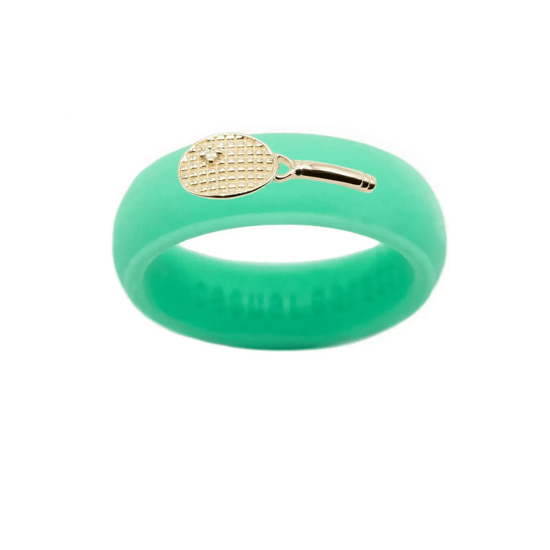 Yellow Gold Diamond Tennis Racket Silicone Ring - Size 7