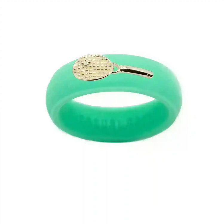 Yellow Gold Diamond Tennis Racket Silicone Ring - Size 9
