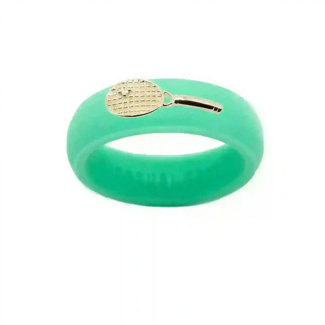 Yellow Gold Diamond Tennis Racket Silicone Ring - Size 9