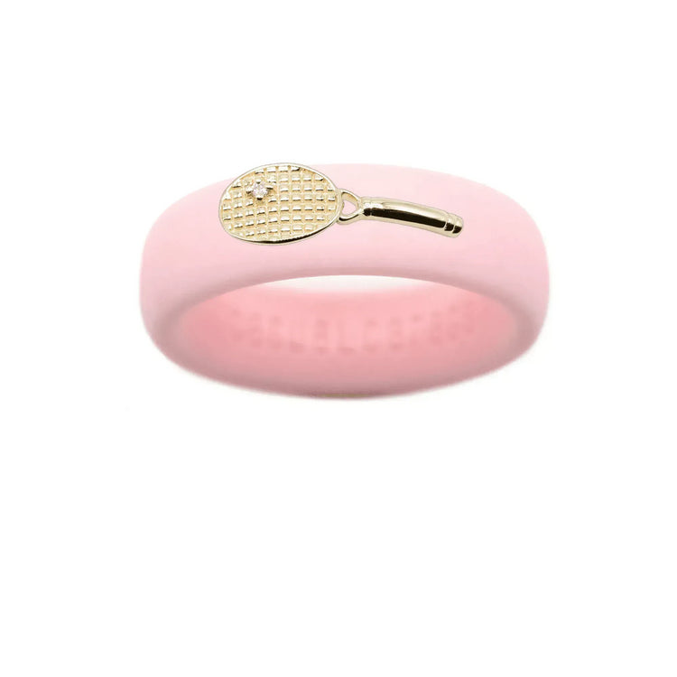 Yellow Gold Diamond Tennis Racket Silicone Ring - Size 7