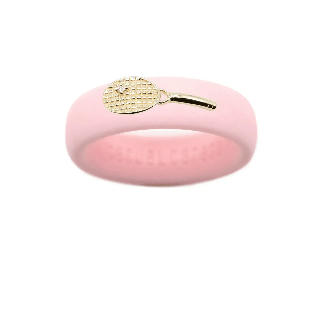 Yellow Gold Diamond Tennis Racket Silicone Ring - Size 7