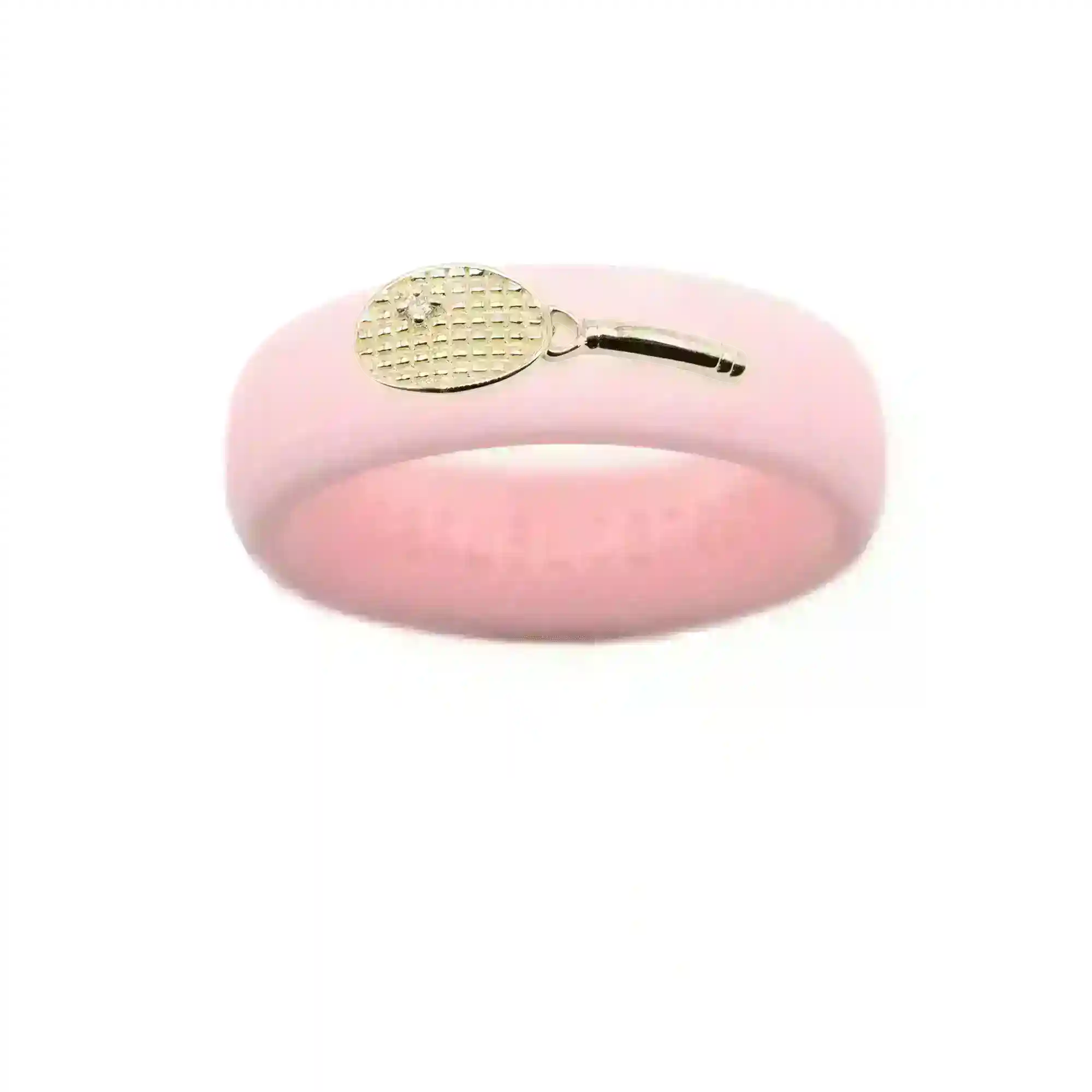 Yellow Gold Diamond Tennis Racket Silicone Ring - Size 5