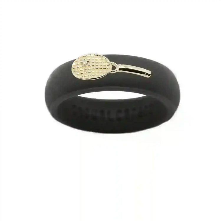 Yellow Gold Diamond Tennis Racket Silicone Ring - Size 9
