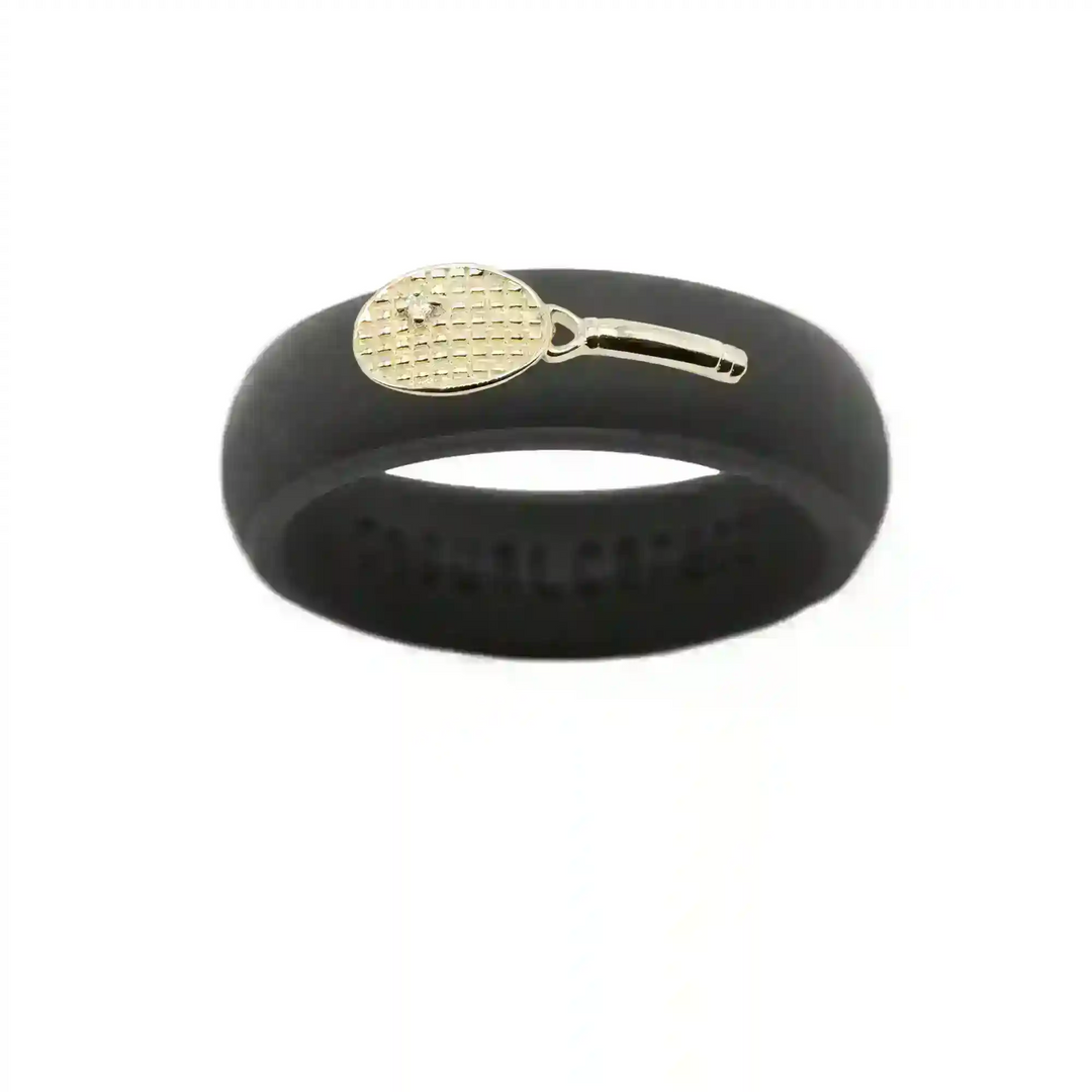 Yellow Gold Diamond Tennis Racket Silicone Ring - Size 9
