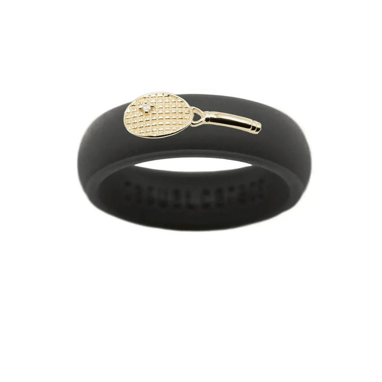 Yellow Gold Diamond Tennis Racket Silicone Ring - Size 7