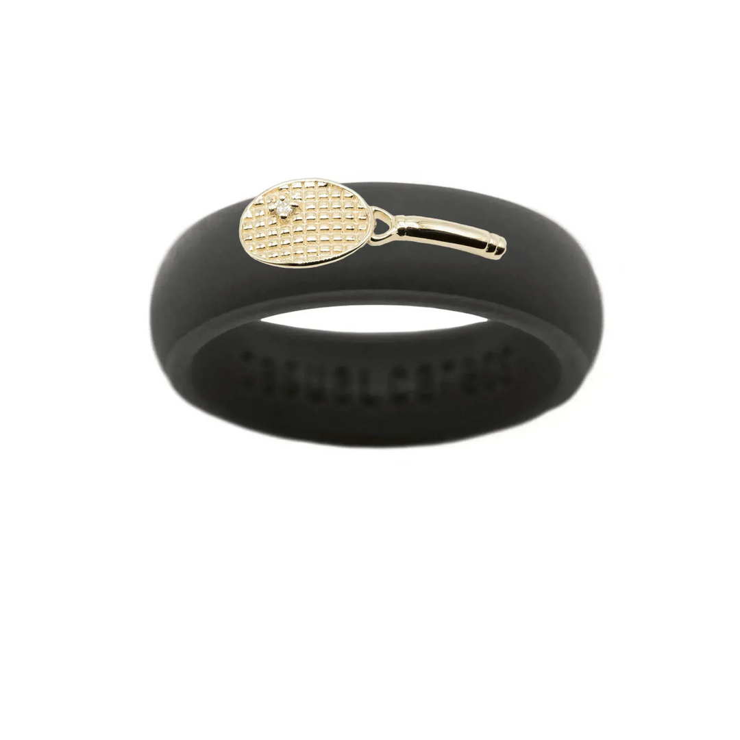 Yellow Gold Diamond Tennis Racket Silicone Ring - Size 7