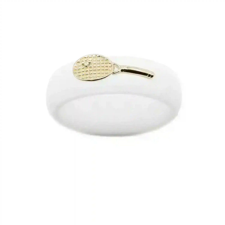Yellow Gold Diamond Tennis Racket Silicone Ring - Size 9