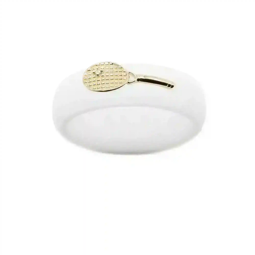 Yellow Gold Diamond Tennis Racket Silicone Ring - Size 9