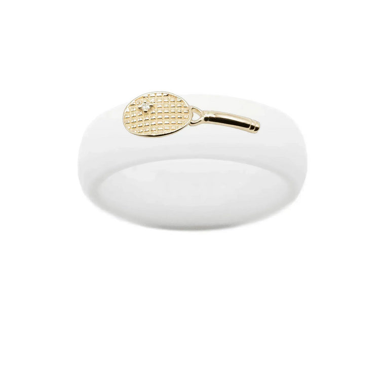 Yellow Gold Diamond Tennis Racket Silicone Ring - Size 7