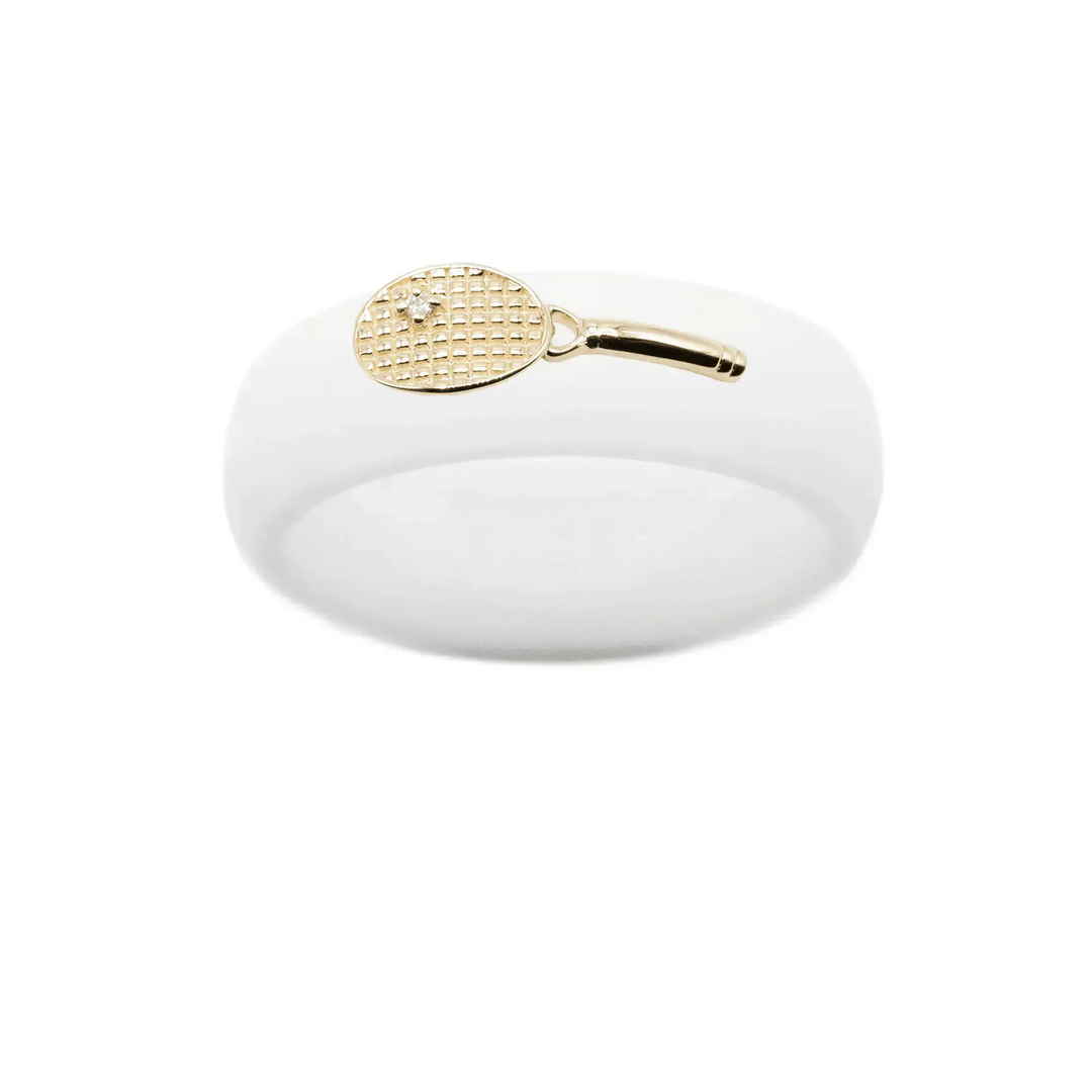 Yellow Gold Diamond Tennis Racket Silicone Ring - Size 7