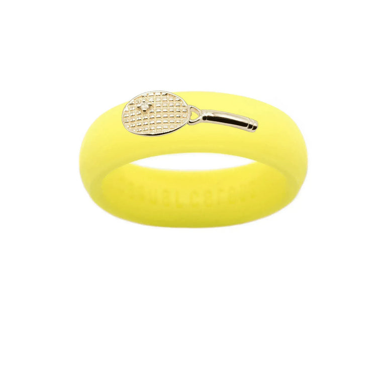 Yellow Gold Diamond Tennis Racket Silicone Ring - Size 7