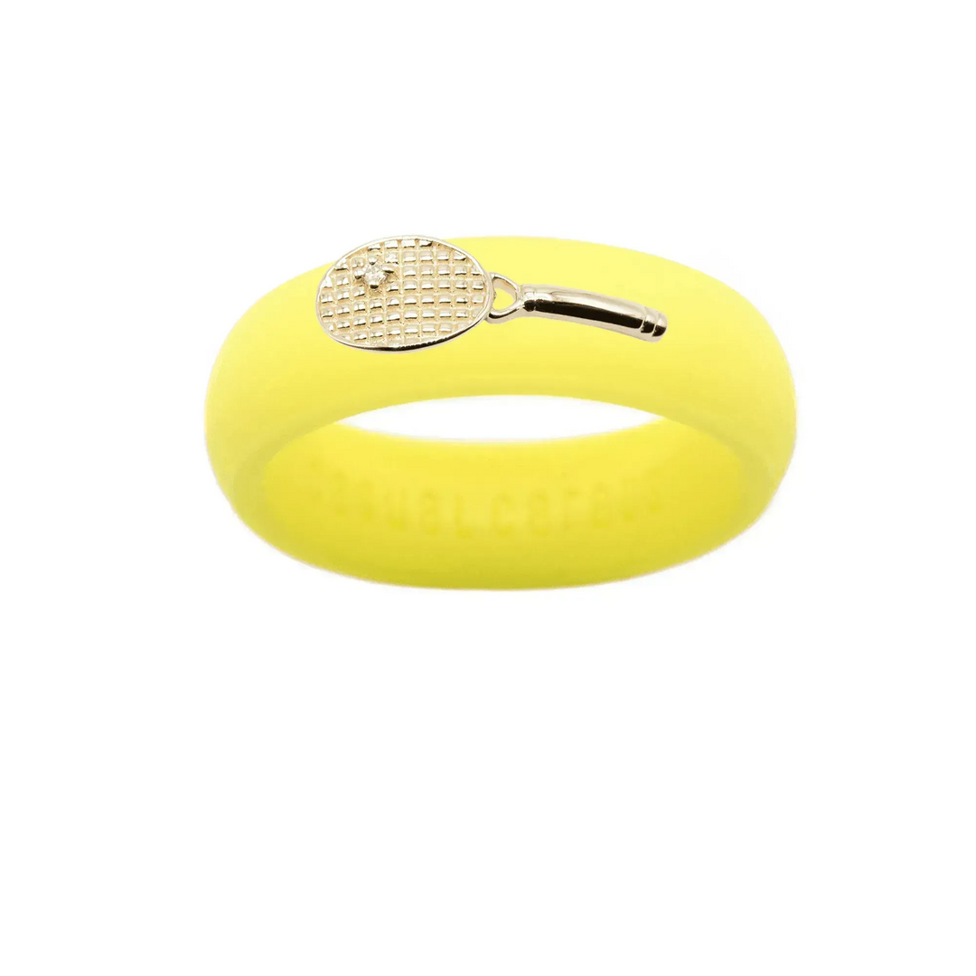 Yellow Gold Diamond Tennis Racket Silicone Ring - Size 7