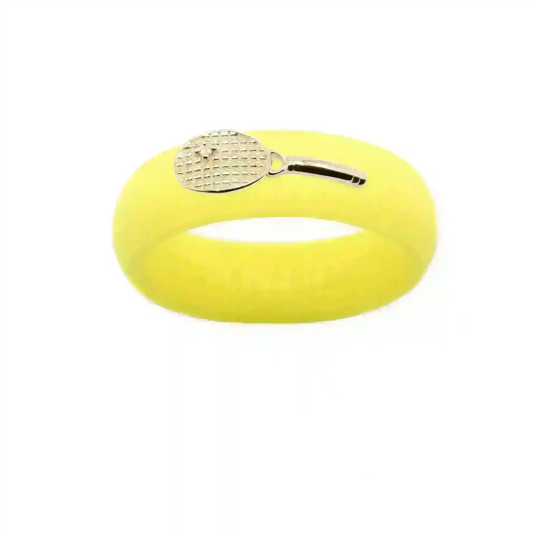 Yellow Gold Diamond Tennis Racket Silicone Ring - Size 9