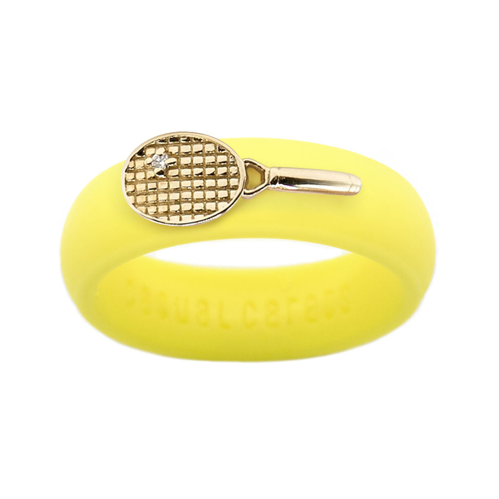 Yellow Gold Diamond Tennis Racket Silicone Ring - Size 4