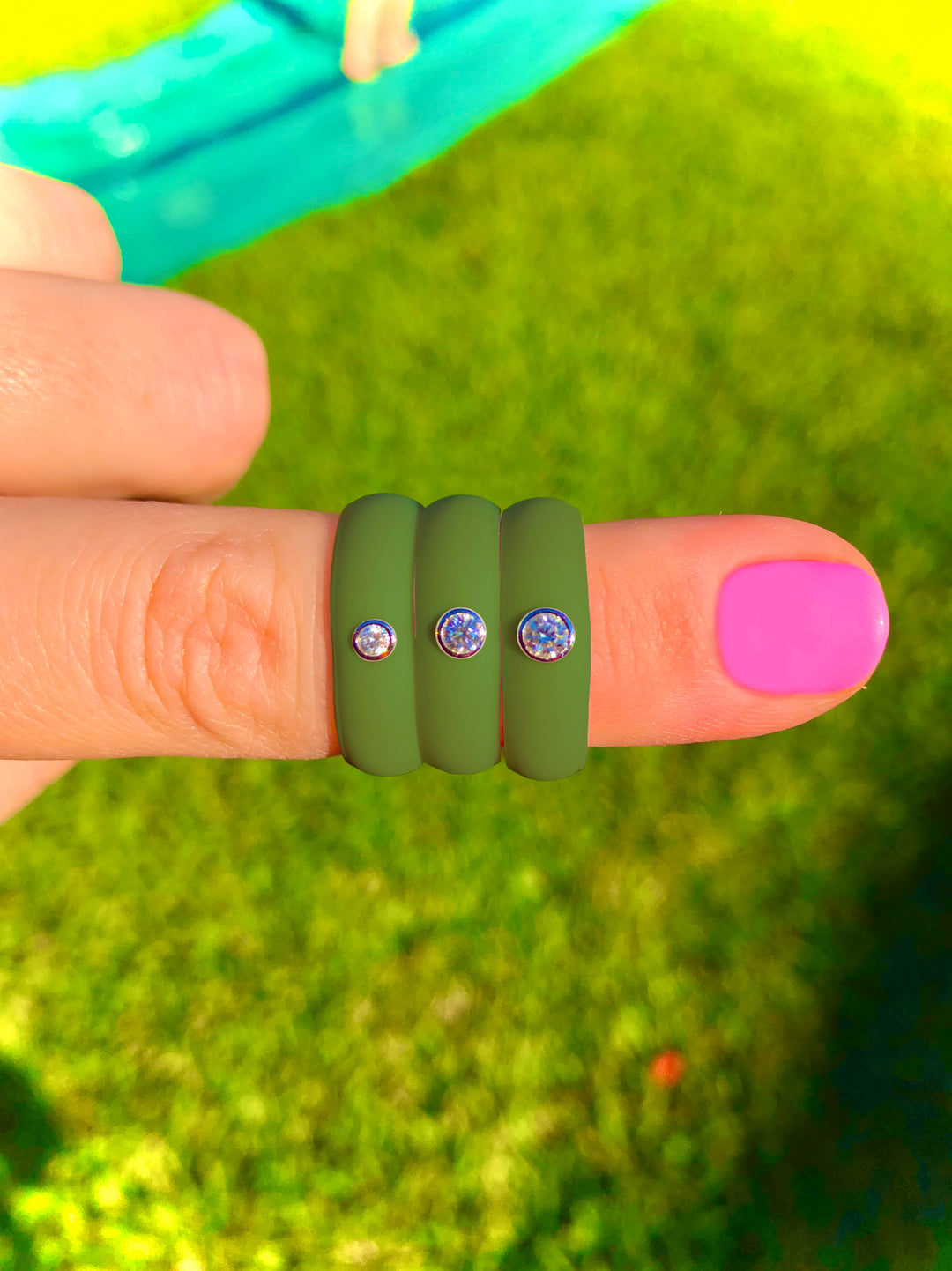 Olive Green Diamond Silicone Ring