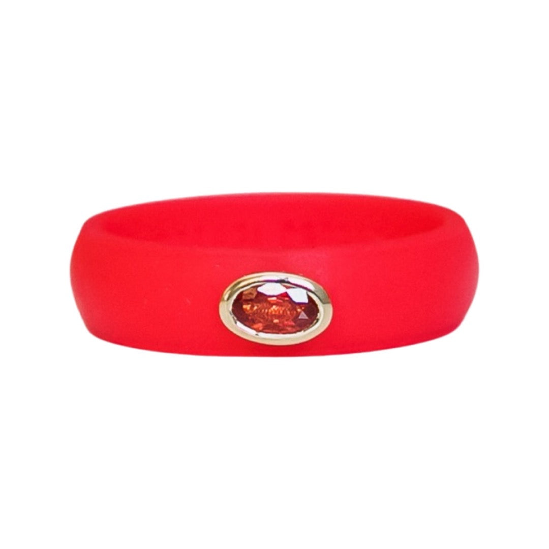 Red Oval Sapphire Silicone Ring