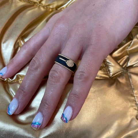 Yellow Gold Diamond Tennis Racket Silicone Ring
