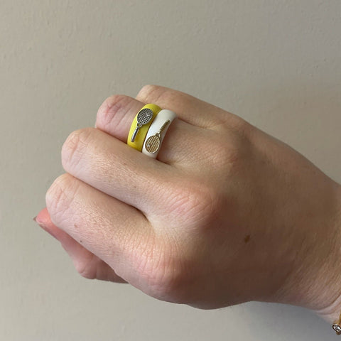 Yellow Gold Diamond Tennis Racket Silicone Ring